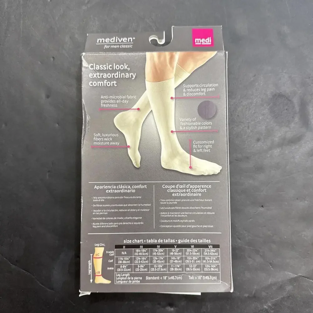Medi for Men Classic Calf Highs, Ribbed, CT, 20-30mmHg‎ (Size: III) Black